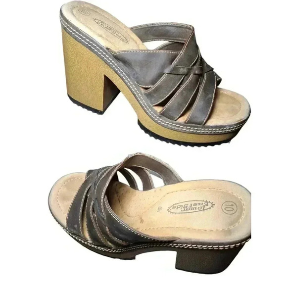 Vintage 90's Y2K Lower East Side Brown Chunky Platform Slides Sandals Size 10 - Picture 2 of 12